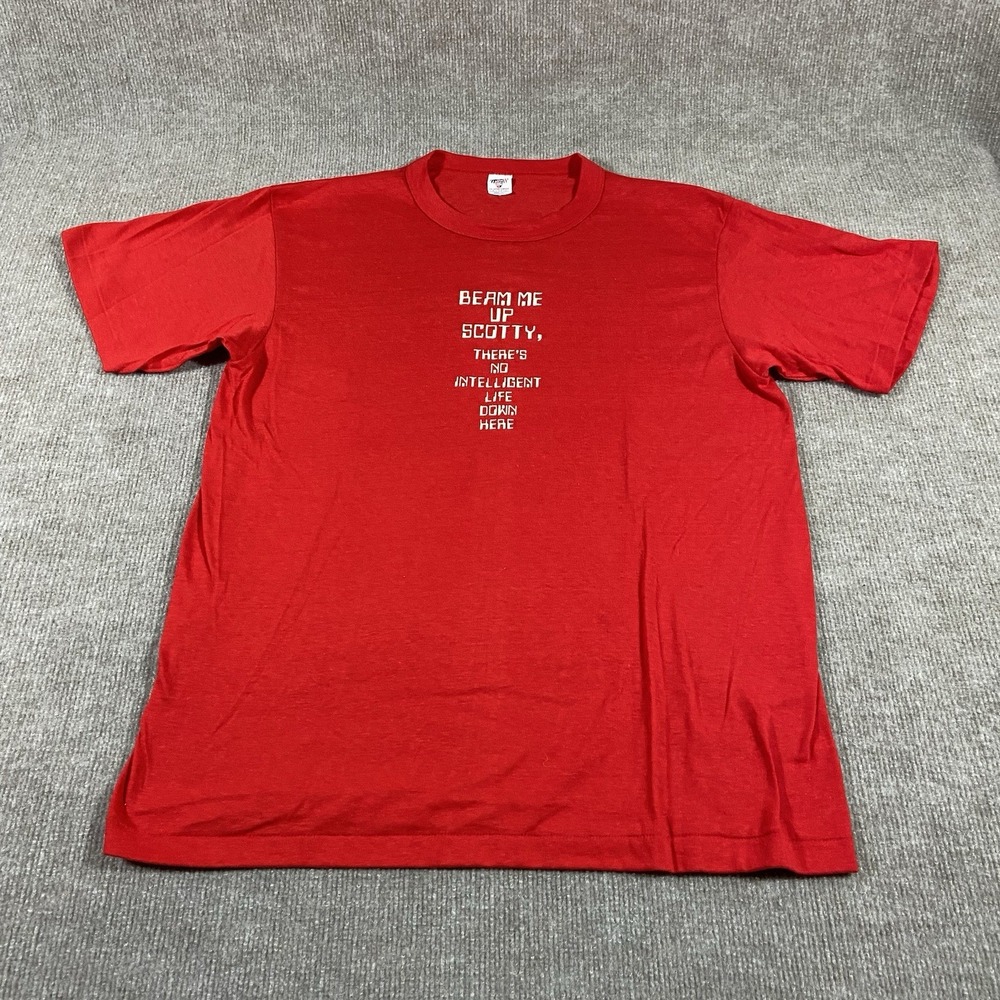 Vintage 80s Star Trek T Shirt Mens XL Red Beam Me Up‎ Scotty Made In USA